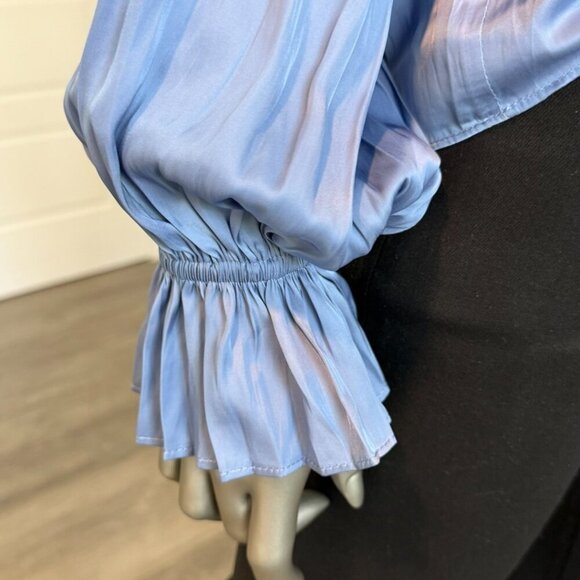 Ramy Brook Blake Long Sleeve Blouse Top Blue Size XXS Oversized NWT - Picture 7 of 9